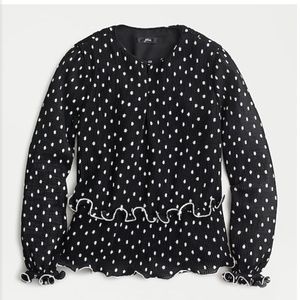 J. Crew Ruffle-trim pleated peplum top in polka do